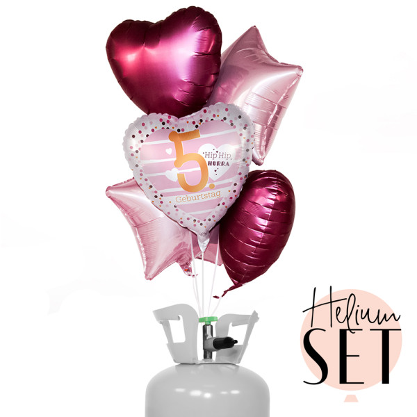 Pretty in Pink - Five Ballonbouquet-Set mit Heliumbehälter