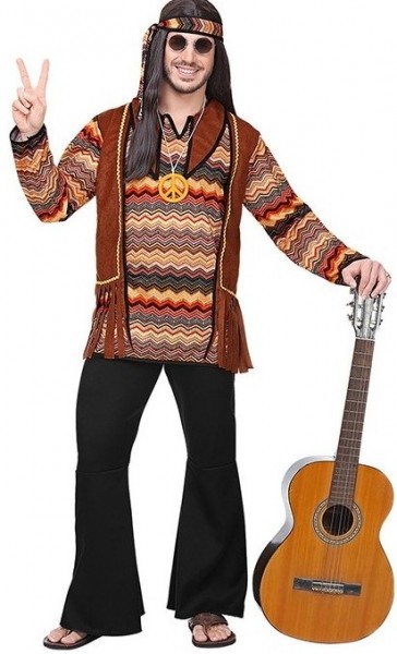 Disfraz retro chico hippie para hombre marrón