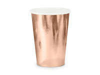 Widok: 6 metalicznych kubków papierowych w kolorze różowego złota 220 ml