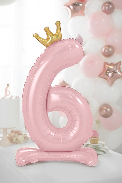 Light pink standing foil balloon number 6