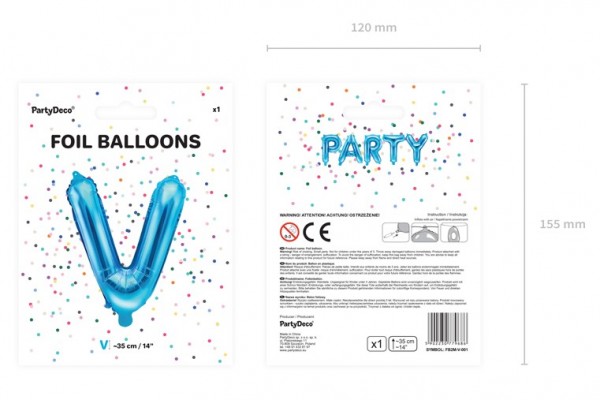 Folienballon V azurblau 35cm 3