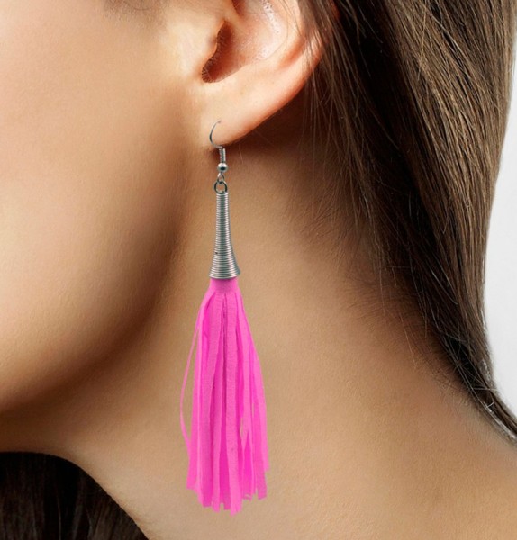 Fringed earring neon pink