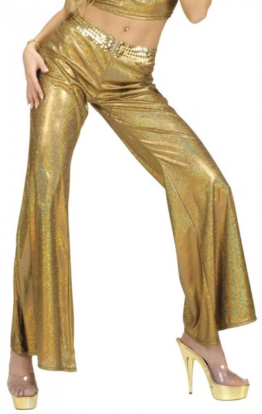 Gouden glitter disco fever wijd uitlopende broek 4
