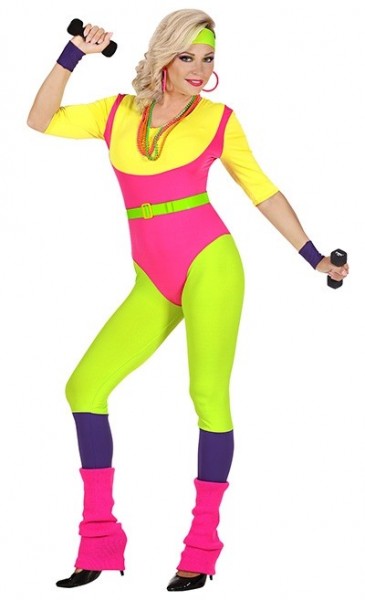 Jaren 80 neon aerobics dames kostuum