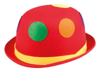 Röd Clown Hat Bowler Med Färgglada Prickar