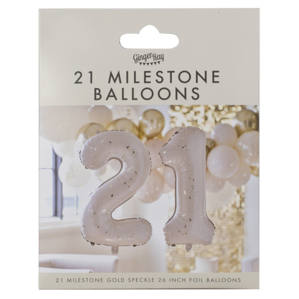 Folienballons Zahl 21 Creme-Gold Elegance 66cm 3