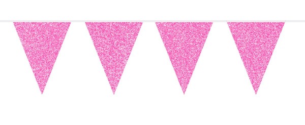 Cadena de banderines rosa brillo 6m