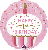 Folienballon Cupcake 1st Birthday Princess rund