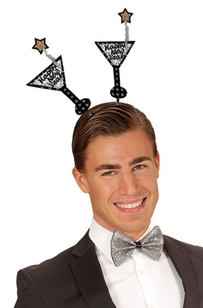 Nieuwjaars haarband met martini bril zilver 2