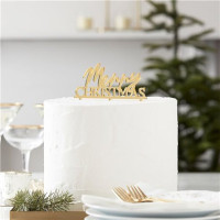 Golden Merry Christmas cake decoration