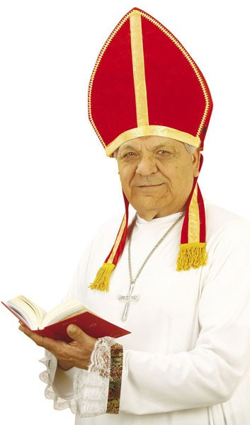 Samtige Bischofsmütze in Rot-Gold
