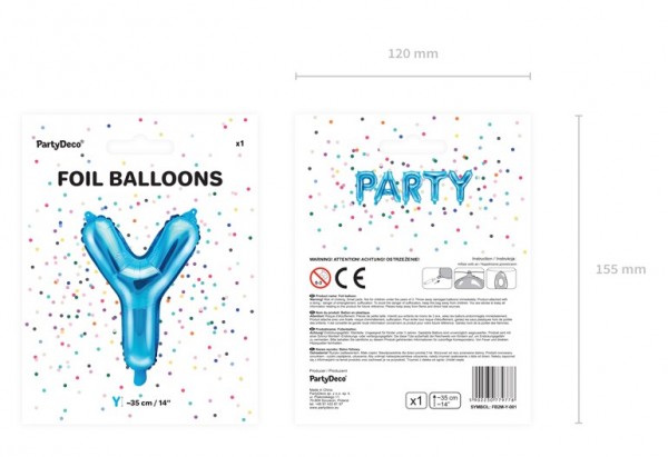 Folieballon Y azuur 35 cm 3