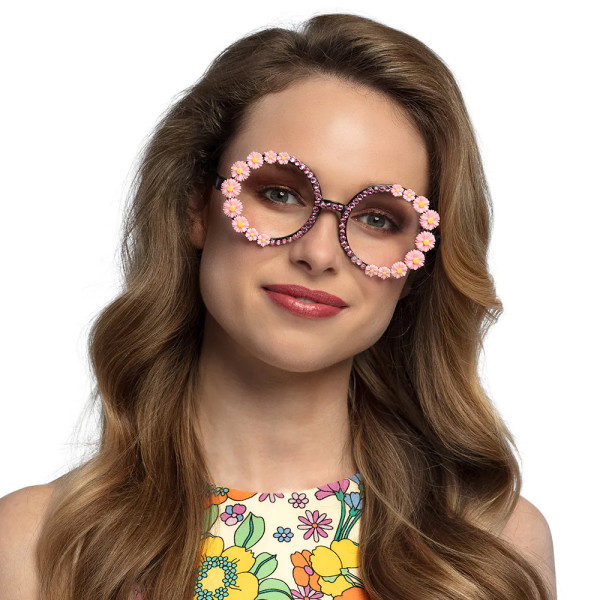 Różowe, hipisowskie okulary w kwiatowe wzory