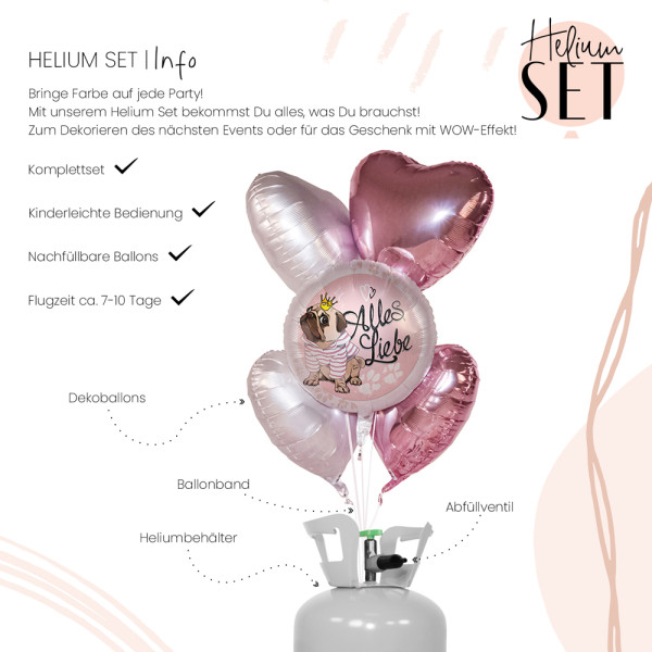 Mops Alles Liebe Ballon Bouquet-Set mit Heliumbehälter 3