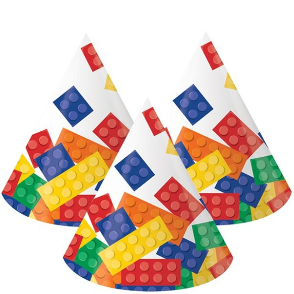8 coloridos sombreros de fiesta de bloques de construcción para niños