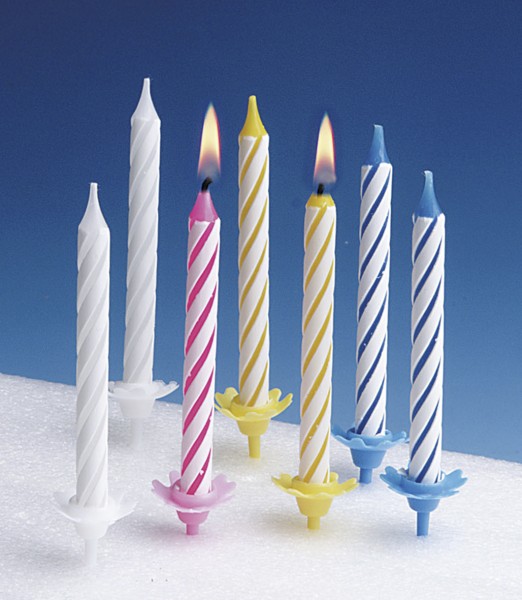 12 Lovely Birthday Cake Candles Colored Including 12 holders 5cm
