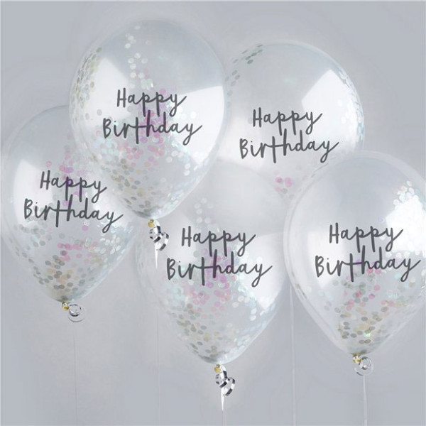 5 balonów z konfetti Happy Birthday 30cm 2