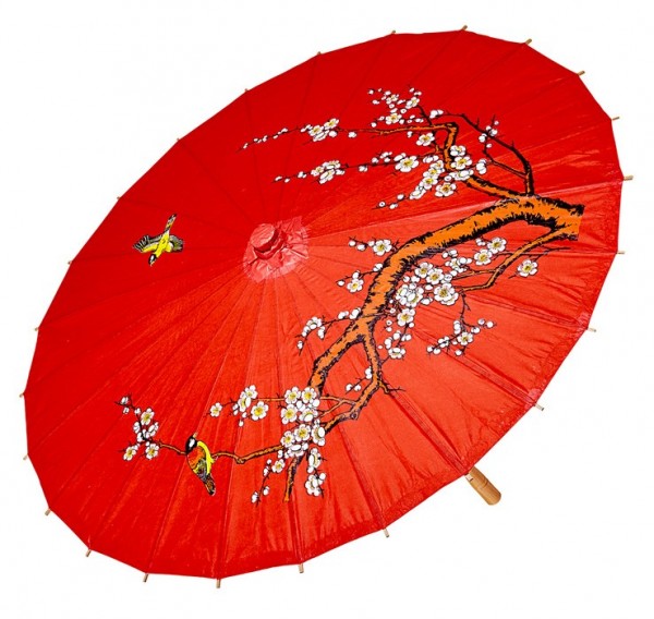 Red umbrella with an Asian pattern
