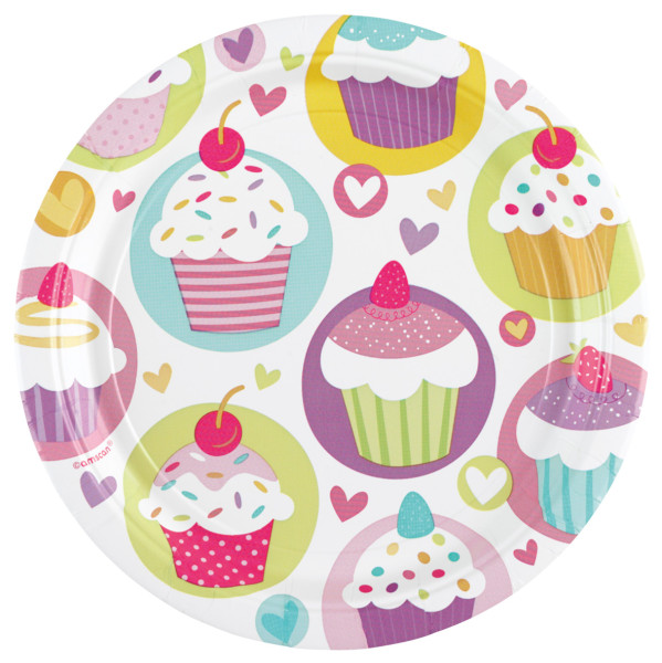 8 cupcake party paper plates 18cm