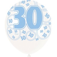 Widok: Mieszanka 6 balonów 30. urodzinowych niebieskich 30 cm