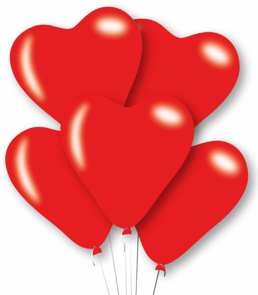 5 rote Herzballons 27,5cm