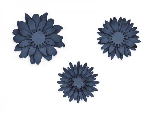 3 flowers table decoration dark blue 8cm 2