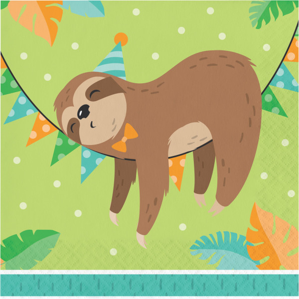 16 party sloth napkins 33cm