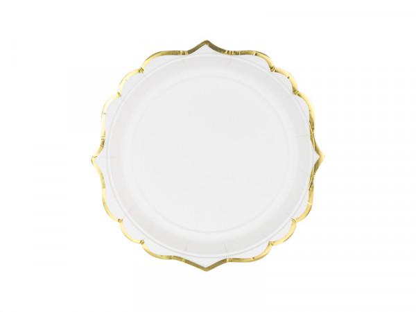 6 Assiettes en carton blanches bordure dorée 18,5 cm