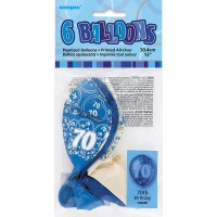 Voorvertoning: Mix van 6 70e verjaardagsballons blauw 30cm
