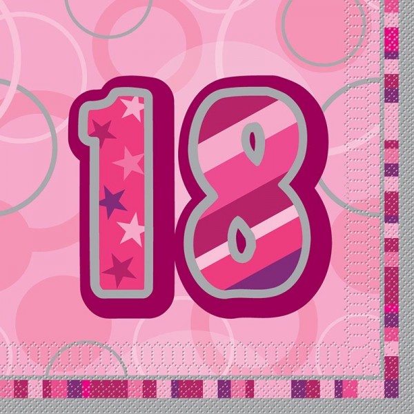 16 Happy Pink Sparkling 18-årsdag serviet 33cm