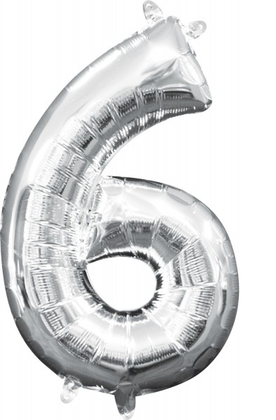 Mini folie ballon nummer 6 sølv 35cm