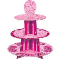 Oversigt: Happy Pink mousserende fødselsdag Cupcake Stand personlig