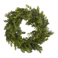 Country house Christmas pine wreath with LEDs