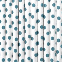 Preview: 10 turquoise dotted paper straws white 19.5cm