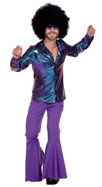 Camisa disco 70s para hombre azul-violeta