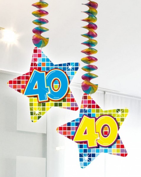 2 Groovy 40th Birthday spiral hangers 75cm