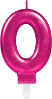 Zahlenkerze 0 in Sparkling Pink 8cm