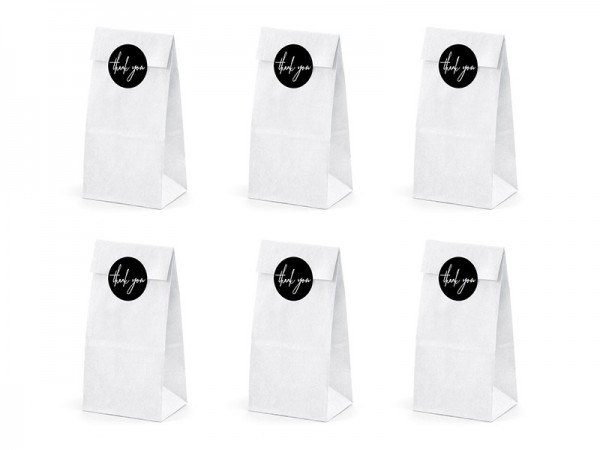 6 gift bags with thank you sticker white