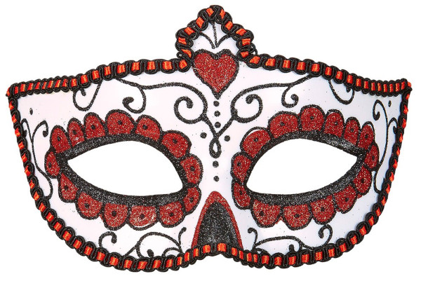 Maska na oczy Dia De Los Muertos biało-czerwona