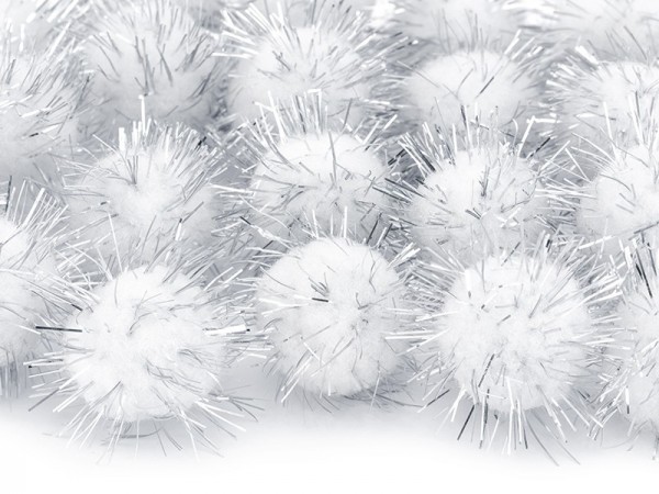 20 pompons with silver highlights 2cm