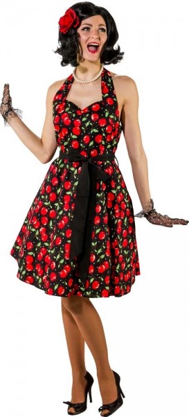 Vestido años 50 rockabilly con estampado de cerezas