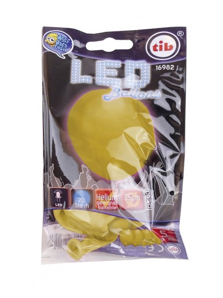 5 Glowing Partynight LED balloons yellow 23cm 3