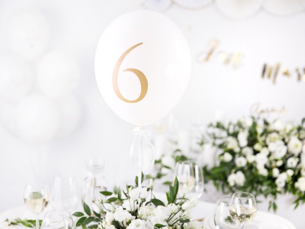 10 table numbers balloons white-gold 30cm 2
