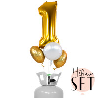 Vorschau: XXL Zahl 1 Gold Ballonbouquet-Set mit Heliumbehälter