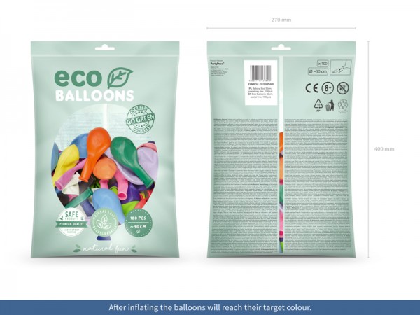 100 Eco Pastell Ballons bunt 30cm 2