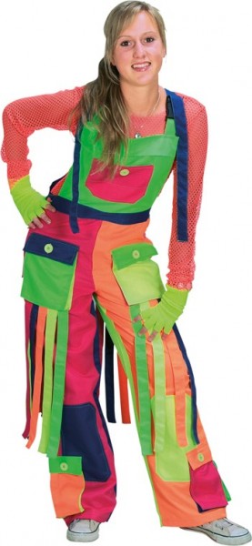 Colorful clown pants dungarees with fringes