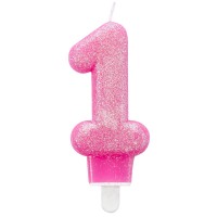 Glitter number candle 1 pink