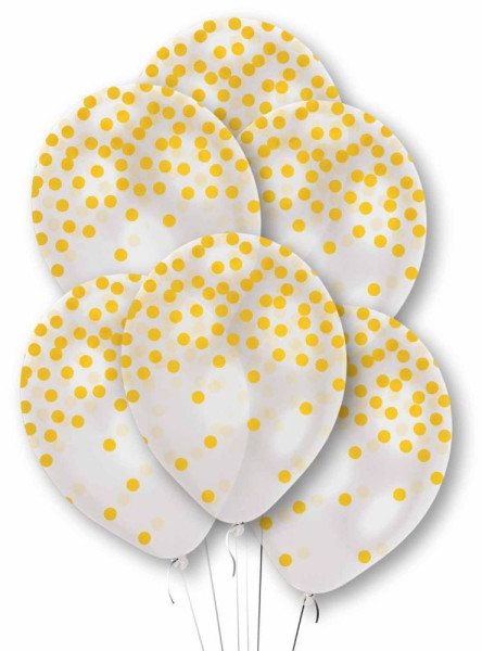 6 Goldkonfetti bedruckte Ballons 27,5cm