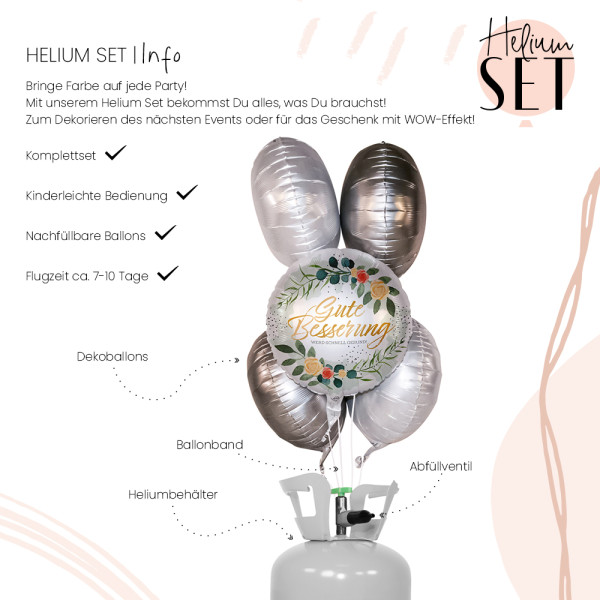 Rosiges Genesungswunsch Ballonbouquet-Set mit Heliumbehälter 3
