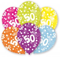 6 ballonger Bubbles 50-årsdag färgglada 27,5 cm